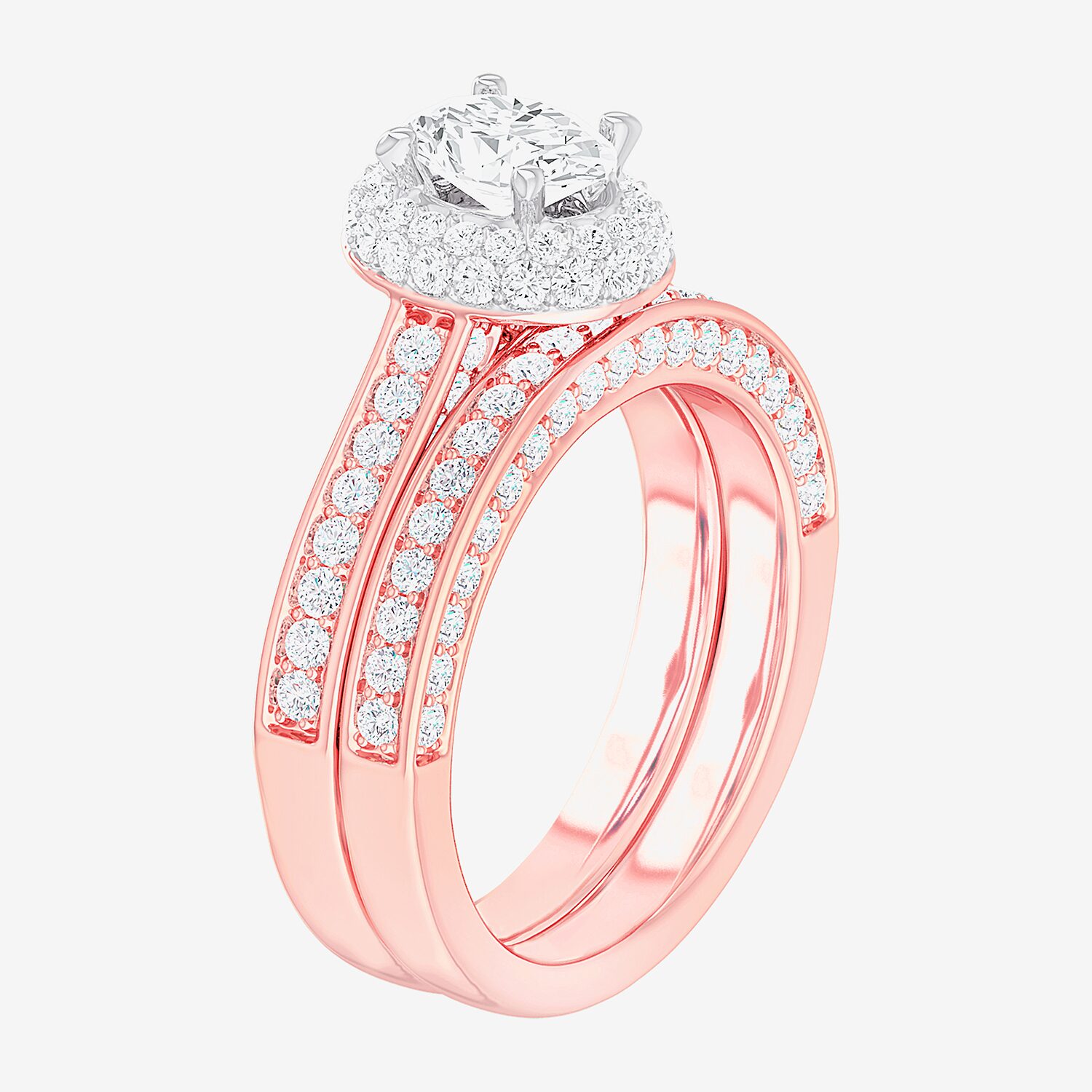 (G-H / Si1-Si2) Womens 1 7/8 CT. T.W. Lab Grown White Diamond 14K Gold Oval Side Stone Halo Engagement Ring