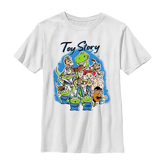 Disney Collection Little & Big Kid Boys Crew Neck Short Sleeve Regular Fit Buzz Lightyear Jessie Rex Graphic T-Shirt
