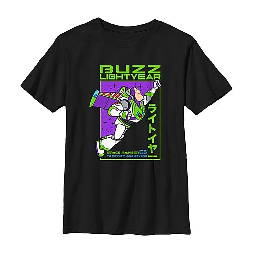 Disney Collection Little & Big Kid Boys Crew Neck Short Sleeve Regular Fit Buzz Lightyear Toy Story Graphic T-Shirt, X-small, Black