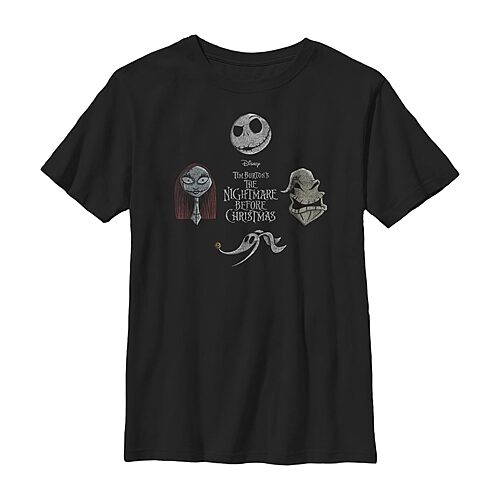 Disney Collection Little & Big Kid Boys Crew Neck Short Sleeve Regular Fit Nightmare Before Christmas Graphic T-Shirt, X-small, Black
