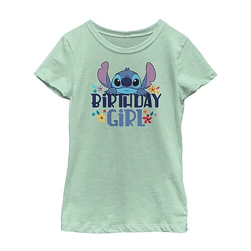 Disney Collection Little & Big Kid Girls Crew Neck Short Sleeve Regular Fit Lilo & Stitch Graphic T-Shirt, X-small, Green
