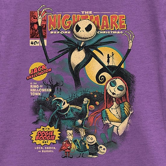 Disney Collection Little & Big Kid Girls Crew Neck Short Sleeve Regular Fit Nightmare Before Christmas Graphic T-Shirt