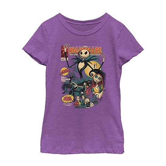 Disney Collection Little & Big Kid Girls Crew Neck Short Sleeve Regular Fit Nightmare Before Christmas Graphic T-Shirt