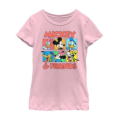 Disney Collection Little & Big Kid Girls Crew Neck Short Sleeve Regular Fit Mickey and Friends Graphic T-Shirt, X-small, Pink