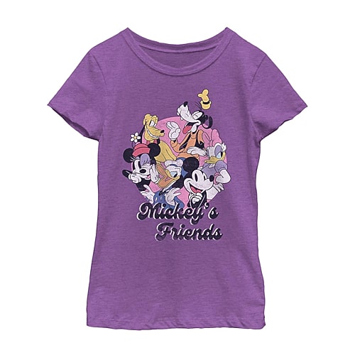 Disney Collection Little & Big Kid Girls Crew Neck Short Sleeve Regular Fit Mickey and Friends Graphic T-Shirt, X-small, Purple