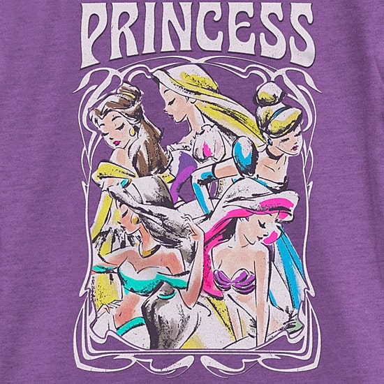 Disney Collection Little & Big Kid Girls Crew Neck Short Sleeve Regular Fit Ariel Belle Cinderella Graphic T-Shirt