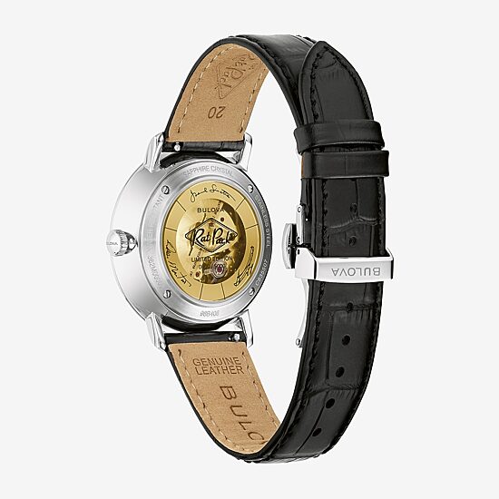 Bulova Frank Sinatra Rat Pack Mens Automatic Black Leather Strap Watch 96b406