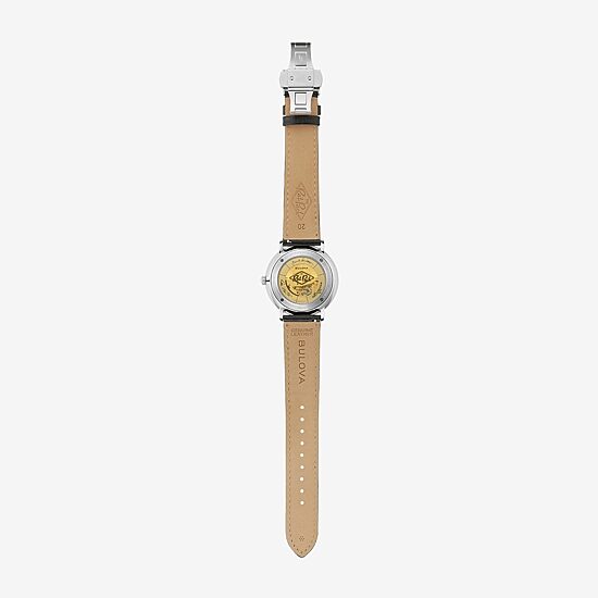 Bulova Frank Sinatra Rat Pack Mens Automatic Black Leather Strap Watch 96b406