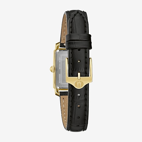 Bulova Classic Sutton Womens Diamond Accent Black Leather Strap Watch 97p166