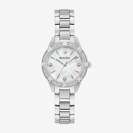 Bulova Classic Sutton Womens Diamond Accent Silver Tone Stainless Steel Bracelet Watch 96r253