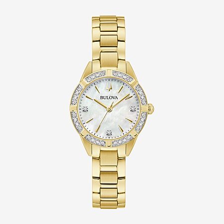 Bulova Crystal Octava Womens Crystal Accent Gold Tone Stainless