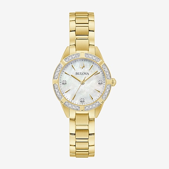 Bulova Classic Sutton Womens Diamond Accent Gold Tone Stainless Steel Bracelet Watch 98r297