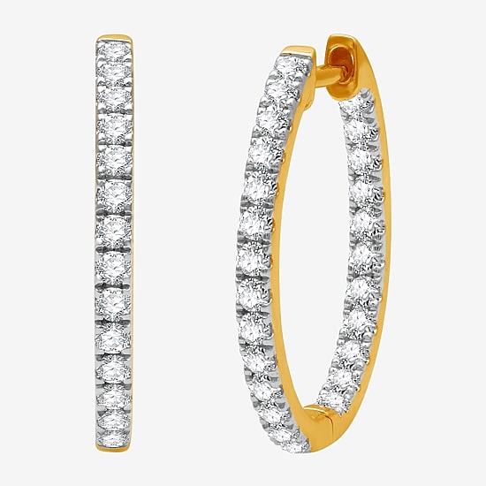 (H-I / I1) 1 CT. T.W. Lab Grown Diamond 10K or 14K White or Yellow Gold 23.1mm Hoop Earrings