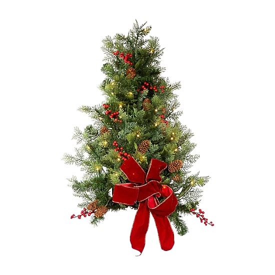 Kurt Adler Battery-Operated Red Bow 2 Foot Pre-Lit Cedar Christmas Tree