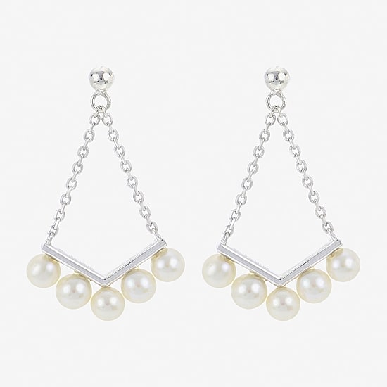 Womens White Cultured Freshwater Pearl Sterling Silver Drop Earrings