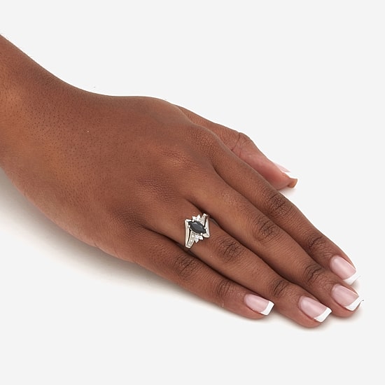 Womens Genuine Black Onyx Sterling Silver Marquise Cocktail Ring