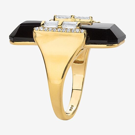 Womens Genuine Black Onyx 18K Gold Over Silver Cocktail Ring