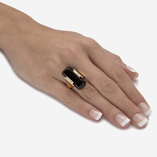 Womens Genuine Black Onyx 18K Gold Over Silver Cocktail Ring