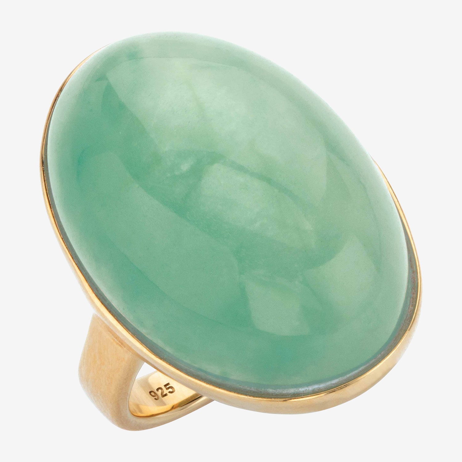 Womens Genuine Green Jade 14K Gold Over Silver Cocktail Ring