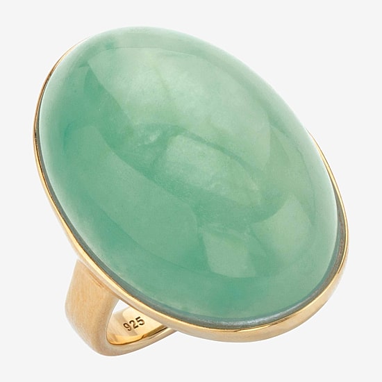 Womens Genuine Green Jade 14K Gold Over Silver Cocktail Ring