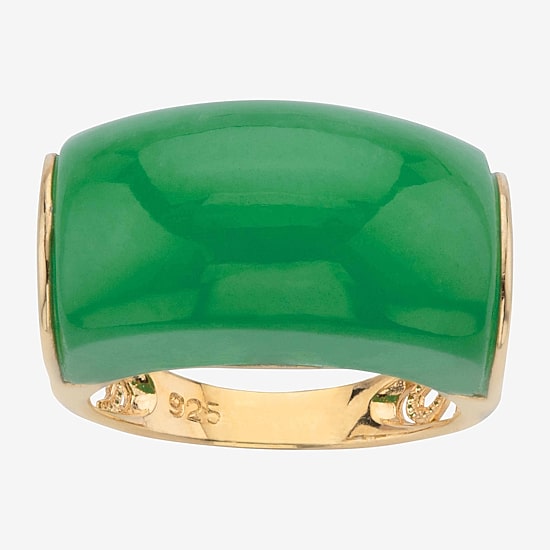 Womens 3MM Genuine Green Jade 14K Gold Over Silver Band