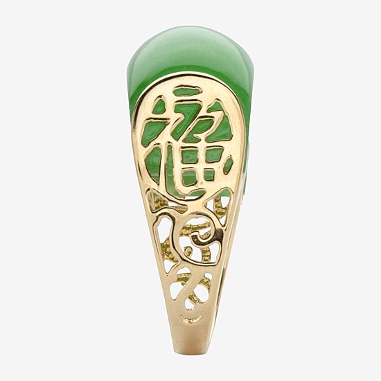 Womens 3MM Genuine Green Jade 14K Gold Over Silver Band