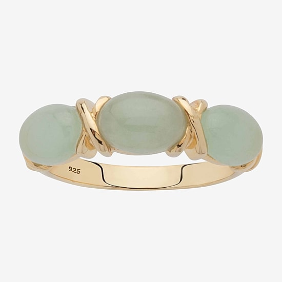 Womens 2.5MM Genuine Green Jade 14K Gold Over Silver Band