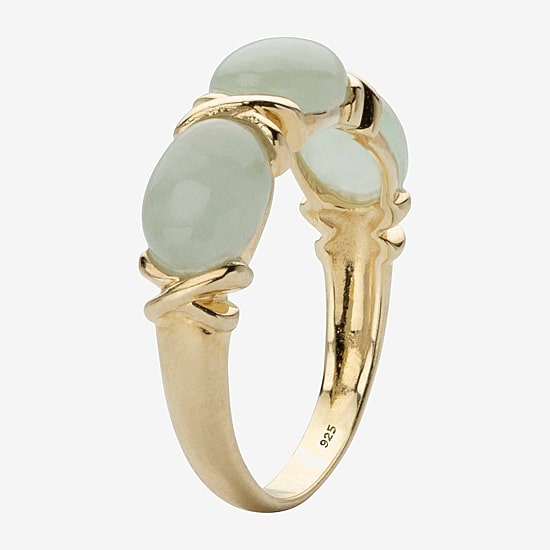 Womens 2.5MM Genuine Green Jade 14K Gold Over Silver Band