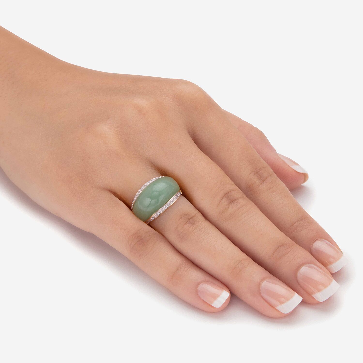 Womens 3MM Genuine Green Jade 14K Gold Over Silver Band
