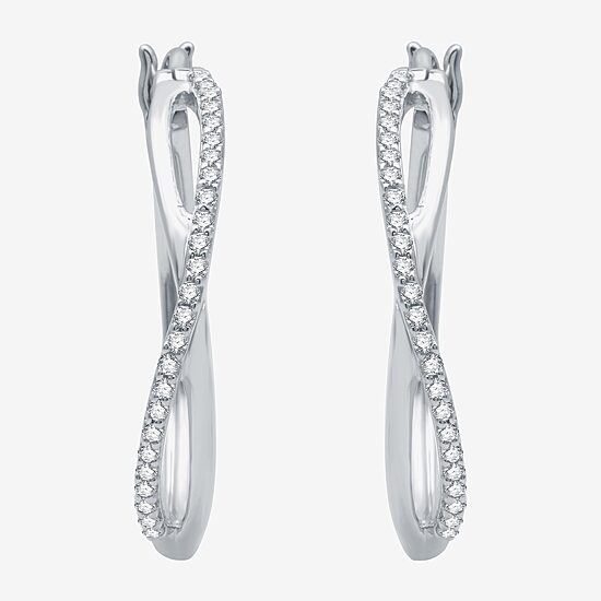 1/4 CT.T.W. Natural Diamond 10K White Gold X-Style Hoop Earrings