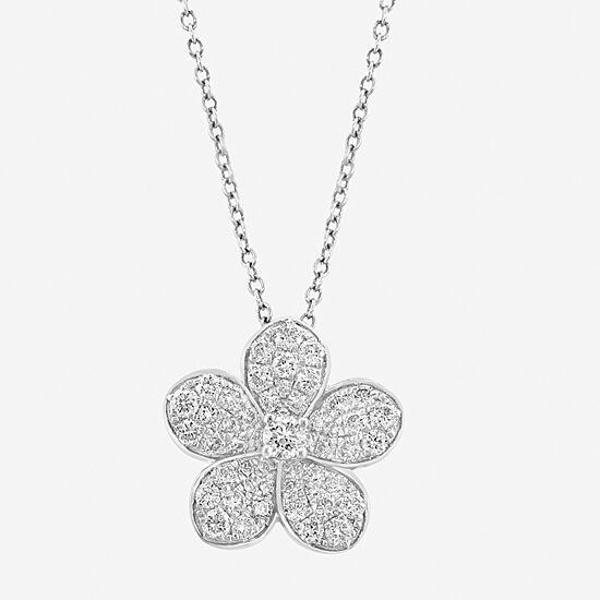 Effy Final Call (E-F / Vs2-Si1) Womens 3/4 CT. T.W. Lab Grown White Diamond Sterling Silver Flower 16 Inch Pendant Necklace