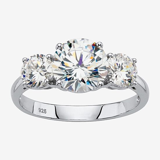 Diamonart Womens 3 CT. T.W. Cubic Zirconia Platinum Over Silver Round Engagement Ring