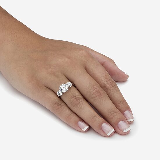 Diamonart Womens 3 CT. T.W. Cubic Zirconia Platinum Over Silver Round Engagement Ring