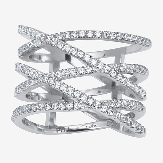 Diamonart Womens 1/2 CT. T.W. Cubic Zirconia Sterling Silver Round Cocktail Ring