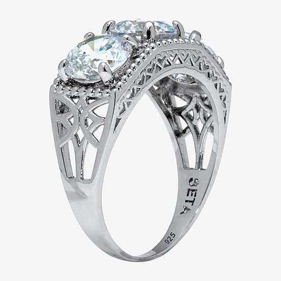 Diamonart Womens 1 3/4 CT. T.W. Cubic Zirconia Platinum Over Silver Round Engagement Ring