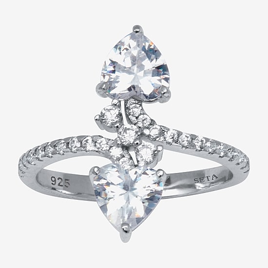 Diamonart Womens 1 7/8 CT. T.W. Cubic Zirconia Sterling Silver Heart Cocktail Ring