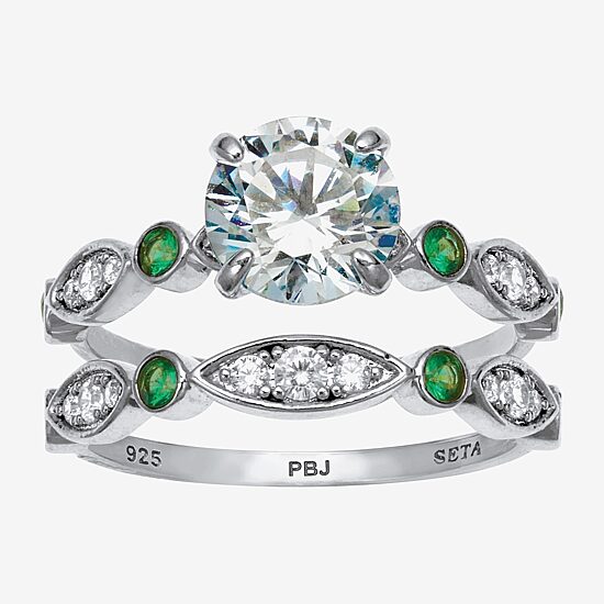 Diamonart Womens 2 1/2 CT. T.W. Cubic Zirconia Platinum Over Silver Round Bridal Set