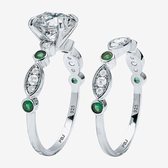 Diamonart Womens 2 1/2 CT. T.W. Cubic Zirconia Platinum Over Silver Round Bridal Set