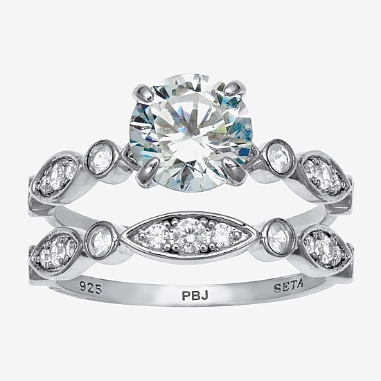 Diamonart Womens 2 1/2 CT. T.W. Cubic Zirconia Platinum Over Silver Round Bridal Set
