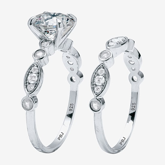Diamonart Womens 2 1/2 CT. T.W. Cubic Zirconia Platinum Over Silver Round Bridal Set