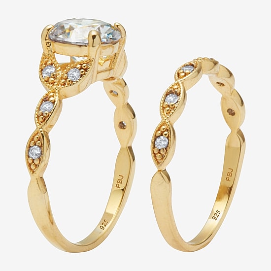 Diamonart Womens 2 1/5 CT. T.W. Cubic Zirconia 14K Gold Over Silver Round Bridal Set