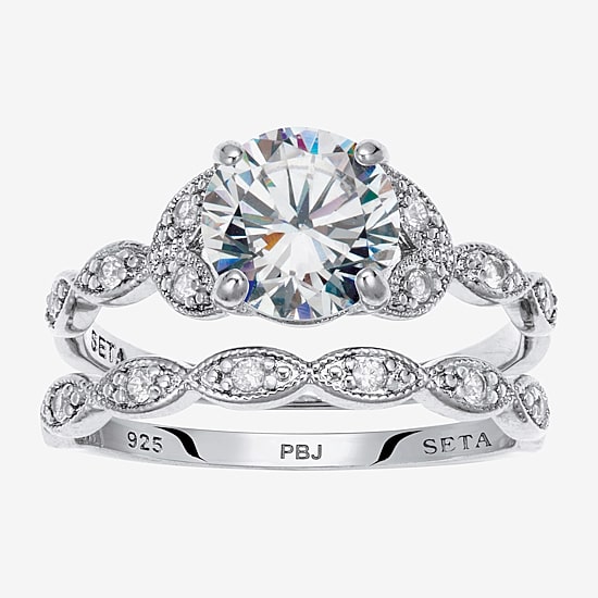 Diamonart Womens 2 1/5 CT. T.W. Cubic Zirconia Platinum Over Silver Round Bridal Set