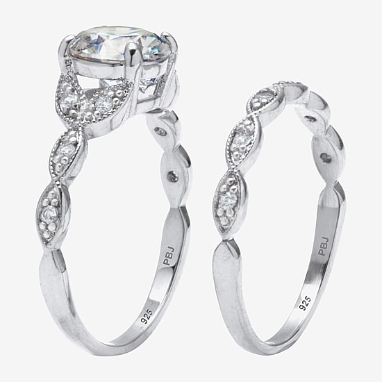 Diamonart Womens 2 1/5 CT. T.W. Cubic Zirconia Platinum Over Silver Round Bridal Set