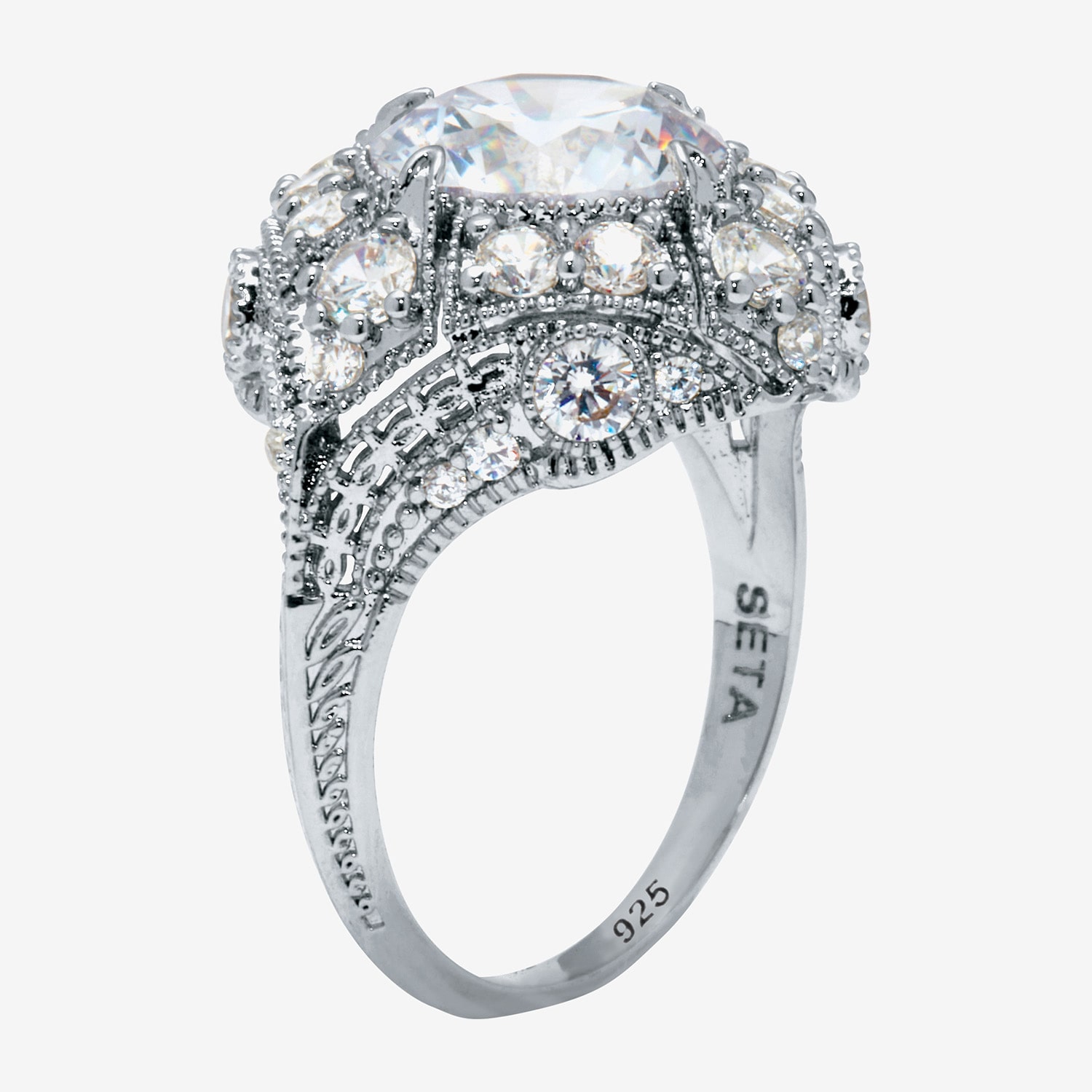 Diamonart Womens 5 1/2 CT. T.W. Cubic Zirconia Platinum Over Silver Round Cocktail Ring