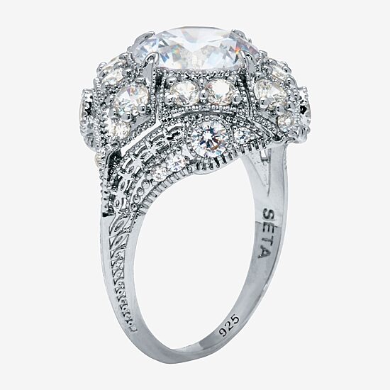 Diamonart Womens 5 1/2 CT. T.W. Cubic Zirconia Platinum Over Silver Round Cocktail Ring