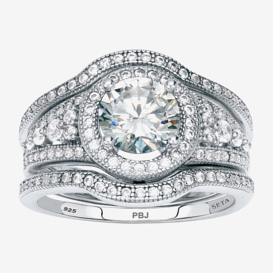 Diamonart Womens 2 1/5 CT. T.W. Cubic Zirconia Platinum Over Silver Round Bridal Set
