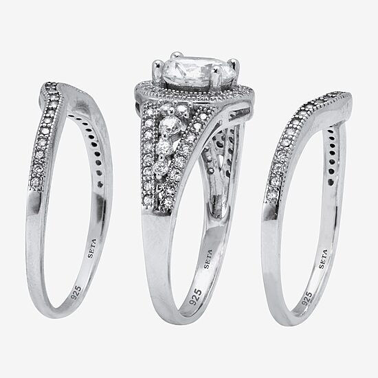 Diamonart Womens 2 1/5 CT. T.W. Cubic Zirconia Platinum Over Silver Round Bridal Set