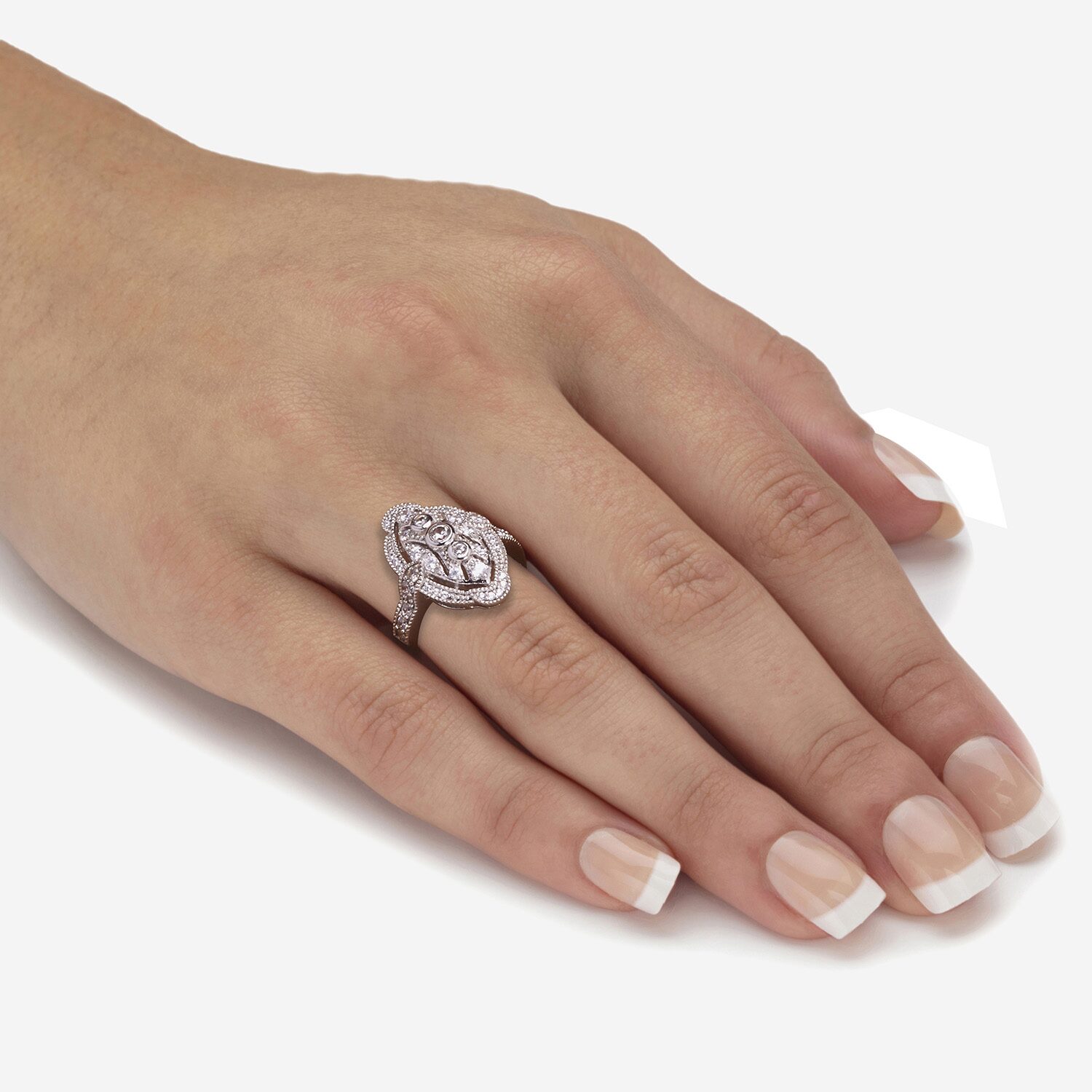 Diamonart Womens 3/4 CT. T.W. Cubic Zirconia Platinum Over Silver Round Cocktail Ring