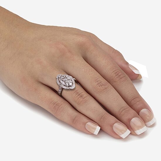 Diamonart Womens 3/4 CT. T.W. Cubic Zirconia Platinum Over Silver Round Cocktail Ring