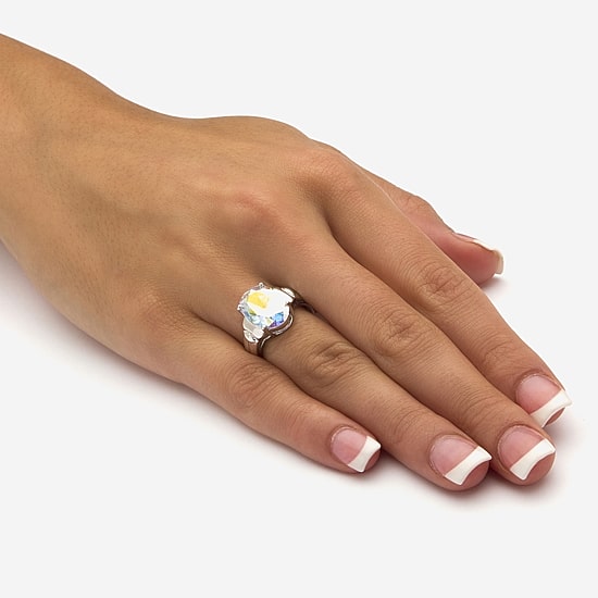 Diamonart Womens 5 3/4 CT. T.W. Cubic Zirconia Sterling Silver Oval Cocktail Ring
